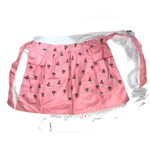 Vintage Handmade Kitchen Apron pink gingham with flowers 1950’s 1960’s